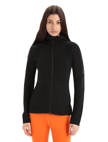 Black Women's Icebreaker ZoneKnit™ Merino Long Sleeve Zip Hoodie | USA 1674YXFU